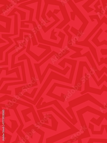 A bright red background filled with abstract geometric shapes and bold angular patterns, creating a dynamic and energetic textured design.