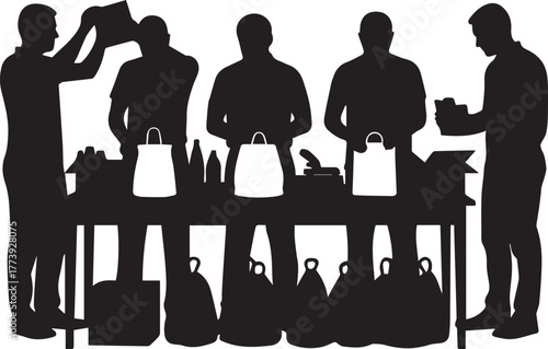 Diverse volunteers planting flowers and trees in a line celebrating international volunteer day