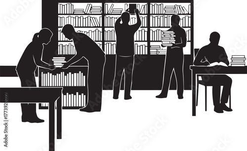 International volunteer day silhouette icons representing humanitarian aid and support services