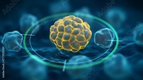Detailed 3D rendering of a cell highlighted with a targeting interface.