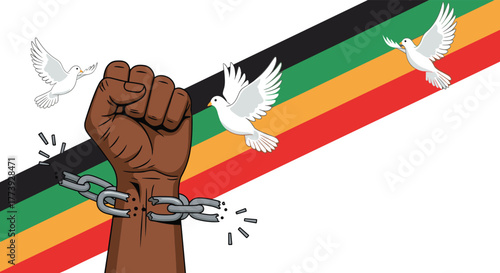 Symbolic representation of freedom liberation and breaking chains.