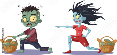 Zombie, basket, cartoon, bread, slime, undead, funny, illustration, horror, creepy, comic, monster, Halloween, character, spooky, food, quirky, snack, zombie picnic, undead snack