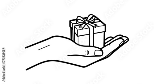 Illustration of a hand holding a gift box