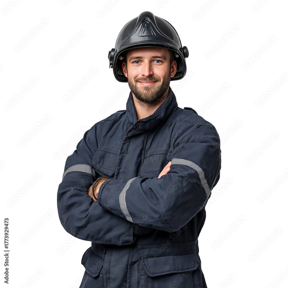 Fototapeta premium Smiling Firefighter in Uniform isolated on a transparent background