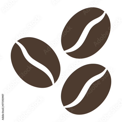 Three brown coffee beans with white stripe accents