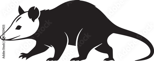 Simple silhouette of an opossum walking side profile isolated on white