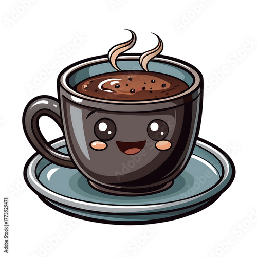 Adorable coffee cup cartoon character illustration, perfect for cheerful morning vibes and cute designs