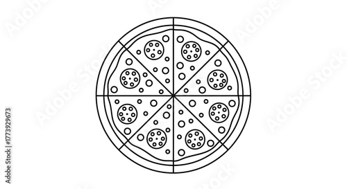 Outline drawing of a pizza with pepperoni