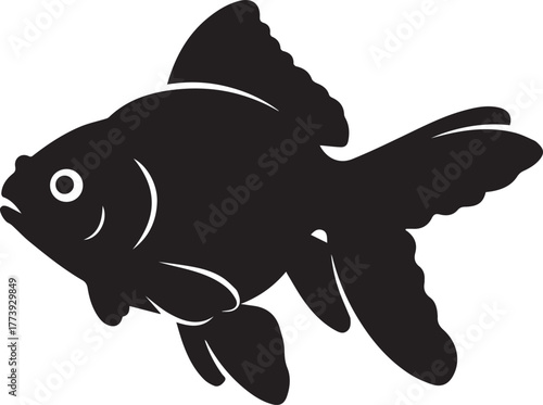 Elegant black silhouette of a goldfish with flowing fins and distinctive eye detail