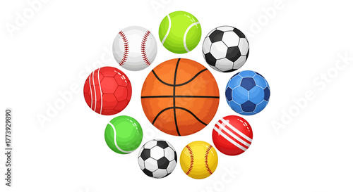 Collection of different sport balls, sport concept