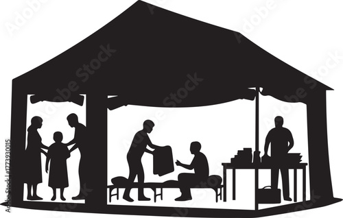 Silhouetted volunteers giving blankets to people in need for international volunteer day