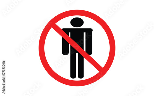 Red prohibition circle with a black silhouette of a person inside indicating no entry or forbidden access isolated on white background