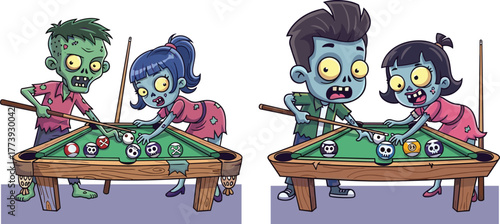 Zombie, pool, cartoon, undead, funny, illustration, spooky, game, Halloween, character, billiards, horror, comic, creepy, entertainment, monster, bar, night, quirky, undead leisure