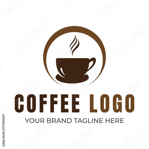 Brown coffee cup logo with steam and text coffee logo 1