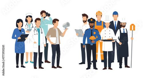Diverse Professionals Grouped Together Representing Various Occupations.
