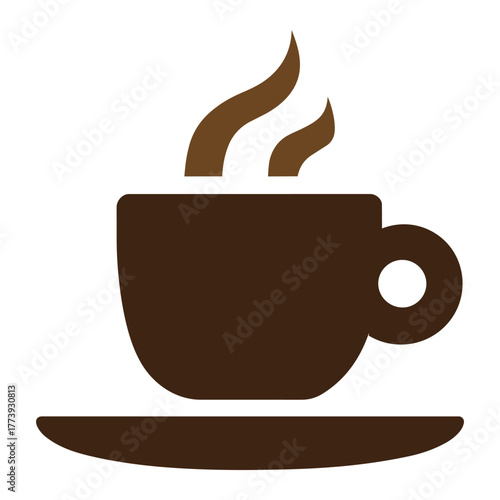 Brown coffee cup with steam on saucer hot drink beverage