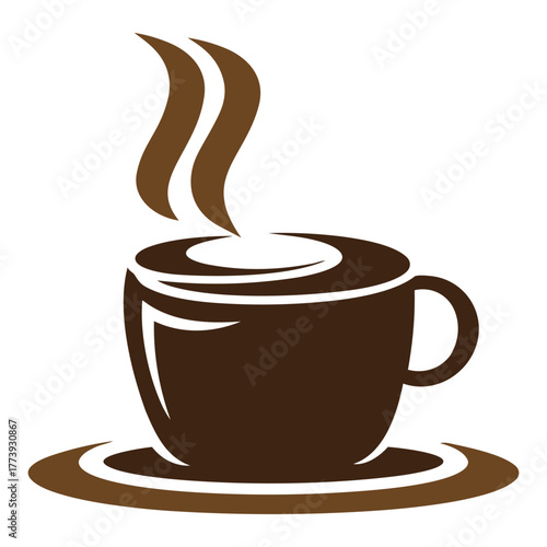 Brown coffee cup with steam on saucer graphic hot drink