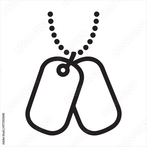Simple black outline illustration of two military dog tags connected by a ball chain
