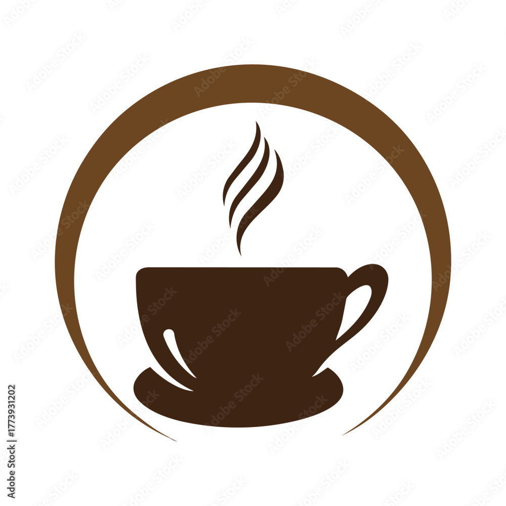 Obraz premium Brown coffee cup with steam inside a circular frame