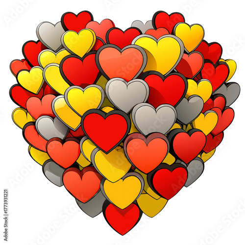 Vibrant heart cluster in red yellow and grey perfect for love Valentines and celebrations