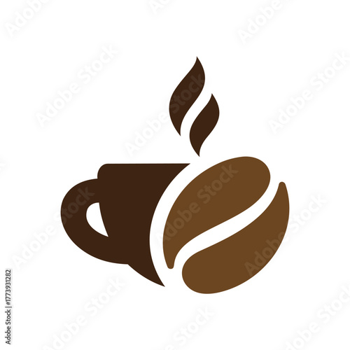 Coffee cup and bean logo with steam vector