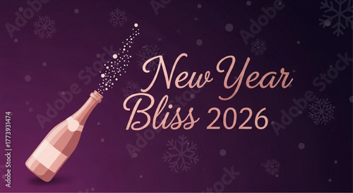 Celebrate the dawn of a new year with an elegant design featuring a champagne bottle, sparkling against a gradient background and inviting you to indulge in new year bliss.