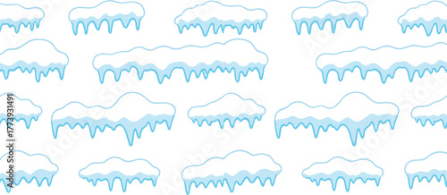 Winter snow cap and icicle vector set, stylized frozen edge elements, editable seasonal design icons for holiday graphics and cold weather themes