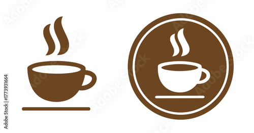 Brown coffee cup icons with steam on white background
