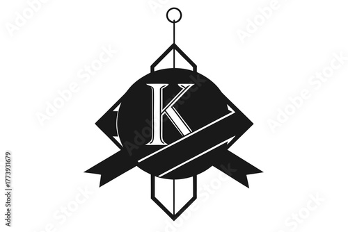 Ribbon ornament letter K icon for personalized festive design