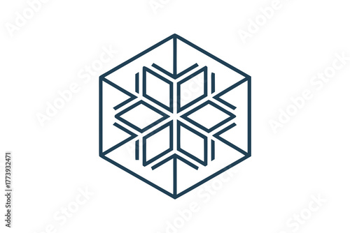 thin line hexagonal snowflake pure linear decorative winter icon