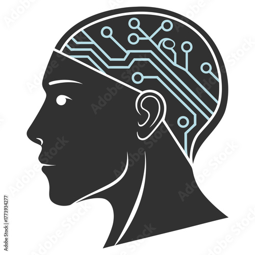 Human Head Silhouette with Circuit Board Brain AI Concept vector illustration