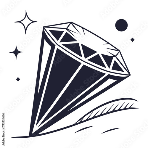 Stylized Diamond Gemstone with Sparkles and Abstract Elements Keywords: diamond, gemstone, jewel