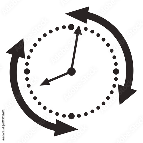 Clock Icon with Rotating Arrows and Dotted Circle time symbol