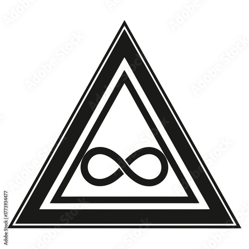 Triangle with infinity symbol inside on white background sign shape
