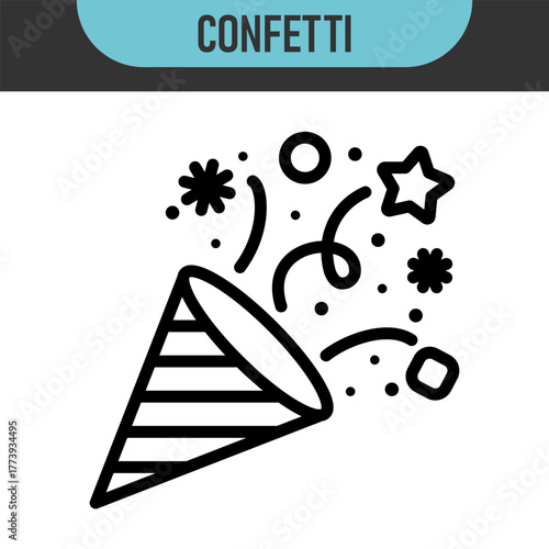 confetti line icon in white, black and colors. confetti flat vector icon from confetti collection for web, mobile apps and ui