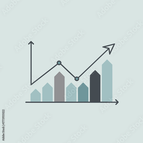 Stylized Bar Graph Demonstrating Upward Trends and Fluctuations in Data, Representing Growth and Decline Over a Period of Time