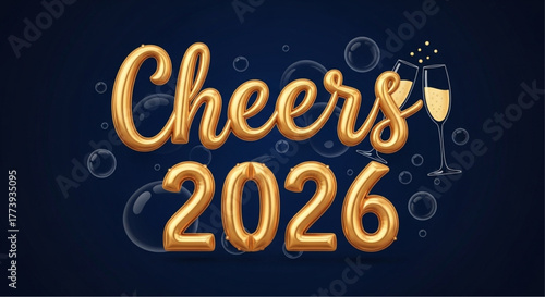 Cheers to 2026  greeting card with a champagne toast, celebrating the start of the new year with a sense of excitement and anticipation. vector illustration