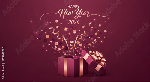A Festive Gift Box Unveiling the Spirit of 2026 New Year, creating a sense of joy and anticipation. vector illustration