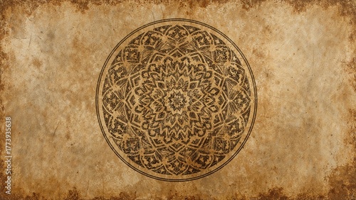 Wallpaper Mural Decorative vintage pattern with mandala design on aged parchment background. Artistic and intricate symmetrical artwork. Traditional and cultural motif. Torontodigital.ca
