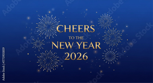 Festive fireworks illuminate a sapphire backdrop, heralding the arrival of the New Year 2026 creating a sense of anticipation and celebration. vector illustration