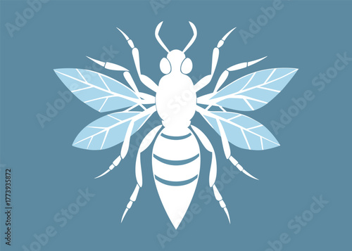White bee on a blue background