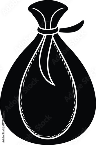 Coffee bean sack tied silhouette vector icon white background