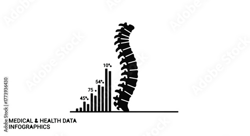 Human spine silhouette with infographic data representing health metrics