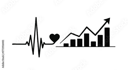 Heartbeat graph showing positive financial growth and health