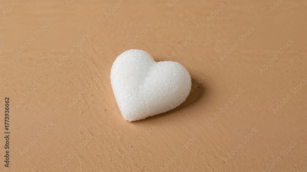 Obraz premium Heart-shaped sugar cube on a surface. Love and sweetener concept. Sugar and heart shape. The concept of love and sweetness.