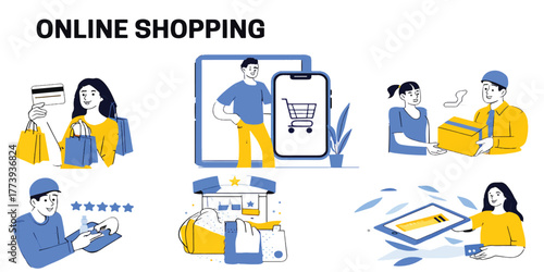 Digital Commerce and E-Commerce Illustrations for Online Shopping
