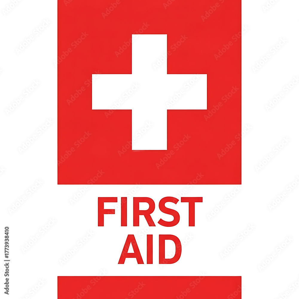 Obraz premium A stark red square prominently displays a bold white cross symbolizing emergency medical care and the vital importance of first aid services