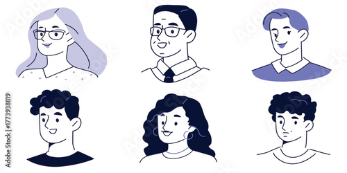 Set of diverse people portraits and avatars in a hand-drawn doodle style vector illustration