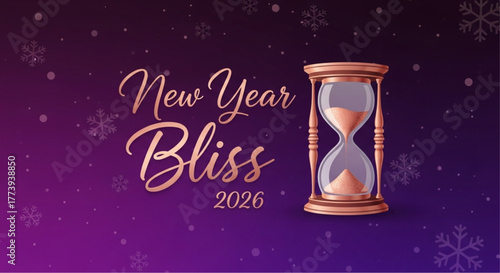 A mesmerizing image is artfully depicting a symbol of the passage of time against a backdrop of a festive design, embodying the spirit of New Year Bliss in 2026.  vector illustration