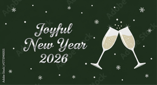 Celebrate the dawn of 2026 with a festive illustration of Joyful New Year, with champagne glasses, a joyful moment, and a celebratory toast. vector illustration